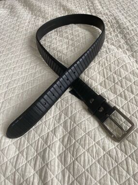 Remo Tulliani Black Italian Leather Textured Men’s Belt Silver Buckle Size 38